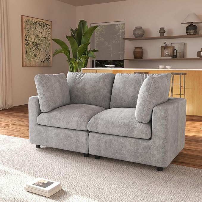 JACH 67" Love Seat Sectional Couches for Living Room, Deep Seat Modular Sofa, Cloud Sectional Couch, Sofa Covers Washable, Minimalist Modern Couch for Living Room, Apartment, Light Grey