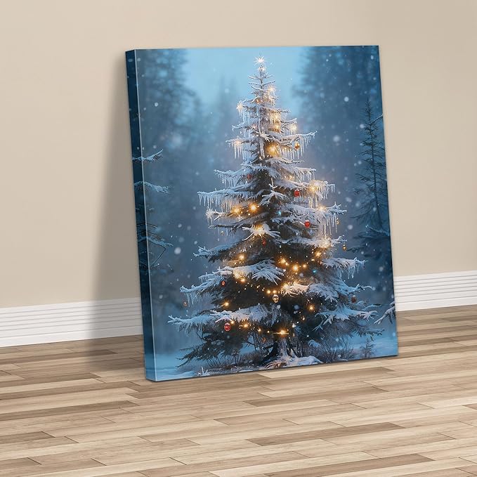 Framed Christmas Pictures Wall Decor,Vintage Pine Tree Prints,Winter Christmas Canvas Wall Art Decoration for Bedroom Bathroom Living Room Rustic Xmas Holiday Gifts (Christmas Tree 15, 11'' X 14'')