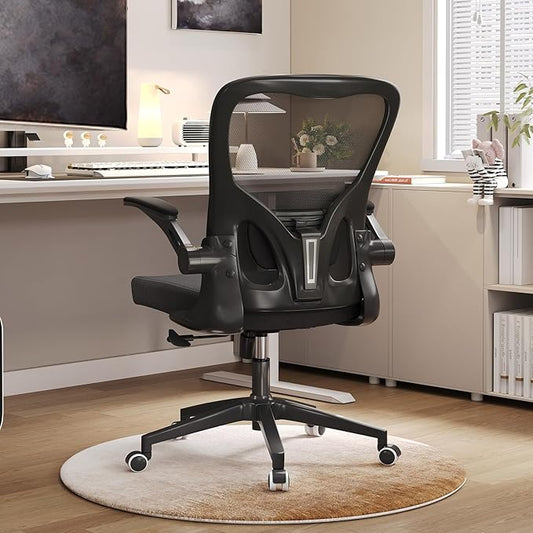 Office Chair,Ergonomic Comfy Home Desk Chair with 350LBS Capacity,High Back Gaming Chair with Wheels,Mesh Computer Chair,Lumbar Support, Adjustable Headrest,Flip-up Armrest (07Black)