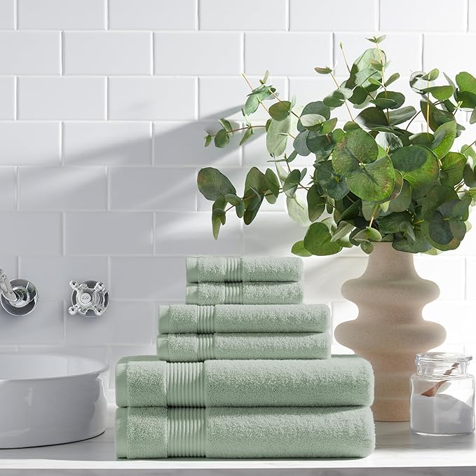 Arkwright Bathroom Hand Towels Set of 6 - Super Soft 100% Cotton, 600 GSM Quick Dry & Absorbent, Luxury Bath Essentials for Hotels, Spa, Hosts, and Vacation Rentals, Eucalyptus Green
