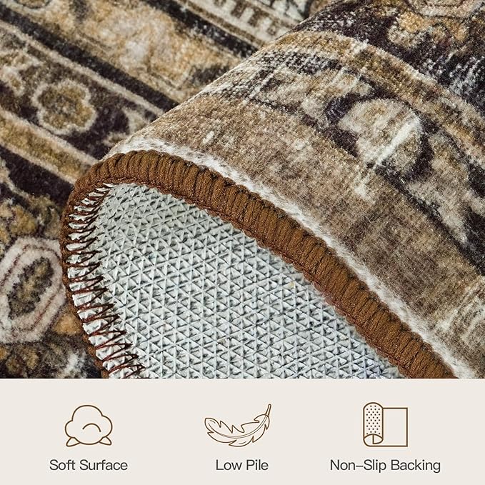 Lofus 5x7 Area Rug for Living Room,Brow Washable Area Rugs with Non-Slip Backing,Soft Neutral Carpets for Bedroom Dining Room Home Office Indoor Nursery
