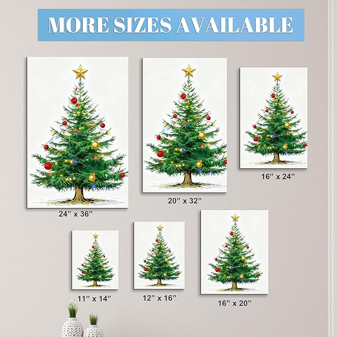 Framed Christmas Pictures Wall Decor,Vintage Pine Tree Prints,Winter Christmas Canvas Wall Art Decoration for Bedroom Bathroom Living Room Rustic Xmas Holiday Gifts (Christmas Tree 7, 16'' X 24'')