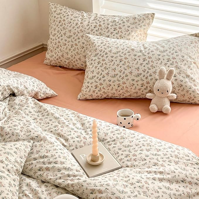 EAVD Boho Floral Comforter Set Queen Soft Microfiber Chic Cute Small Floral Bedding Comforter Set with 2 Pillowcases French Garden Botanical Comforter Set for All-Season