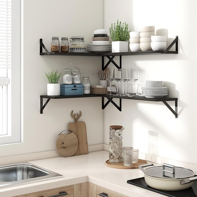 Axeman Black Floating Shelves for Wall | 32W x 8D Floating Shelves Set of 2 | 8" Deep Long Wall Shelves for Bathroom Kitchen Living Room | Bookshelf Display Shelves