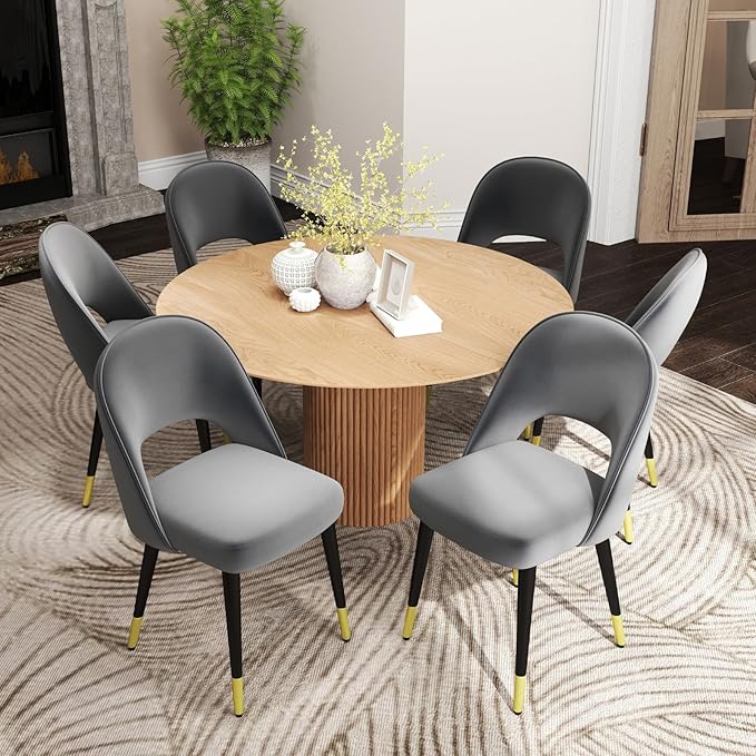 DUOMAY Modern Dining Chair Set of 4 with Open Back, Velvet Upholstered Armless Chair with Metal Frame Side Chair for Kitchen Dining Room Living Room, Grey
