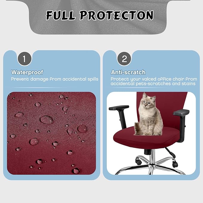 Lounsweer 3 Pieces Office Chair Cover Rolling Desk Chair Cover Gaming Covers Stretch Washable Protector Pets Slipcovers for Swivel Armchair Boss(Classic,Wine Red)