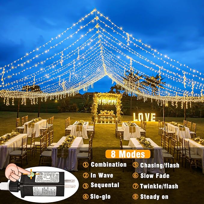 300 LED Christmas Lights Outdoor Indoor 100ft Connectable Warm White Christmas Lights 8 Modes Clear Wire Waterproof, Plug in Twinkle Fairy String Light for Bedroom Wedding Party Xmars Tree Decorations