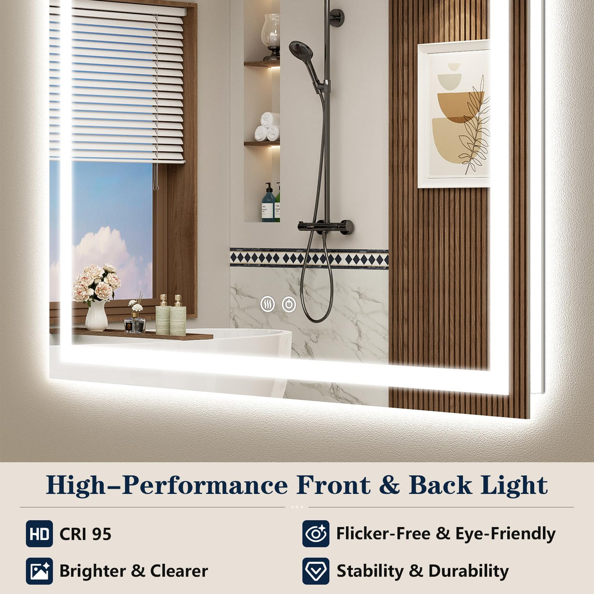 VEEYLOS 77x36 Inch LED Bathroom Mirror with Lights, Backlit & Front Lit