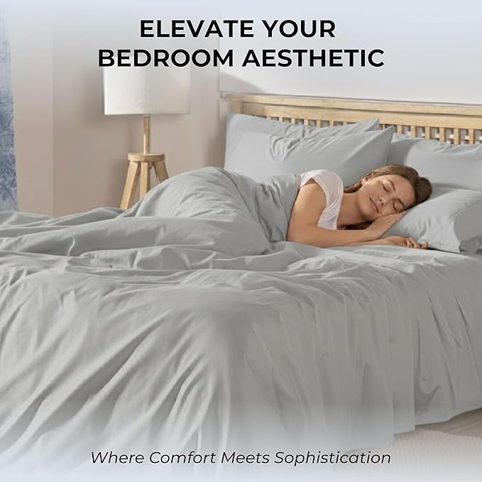 100% Natural Cotton Bed Sheets | 500 TC Single-Ply Sateen Weave Twin XL Sheets | Soft, Breathable, Hypoallergenic Solid 3-Piece Bedding with Deep Pocket Fitted, Flat, Pillowcase | Grey