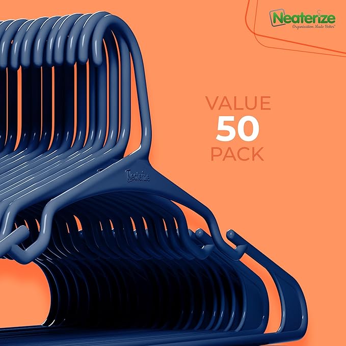 NEATERIZE Clothes Hangers 50 Pack Navy - Plastic Hangers - Ganchos Colgar Ropa