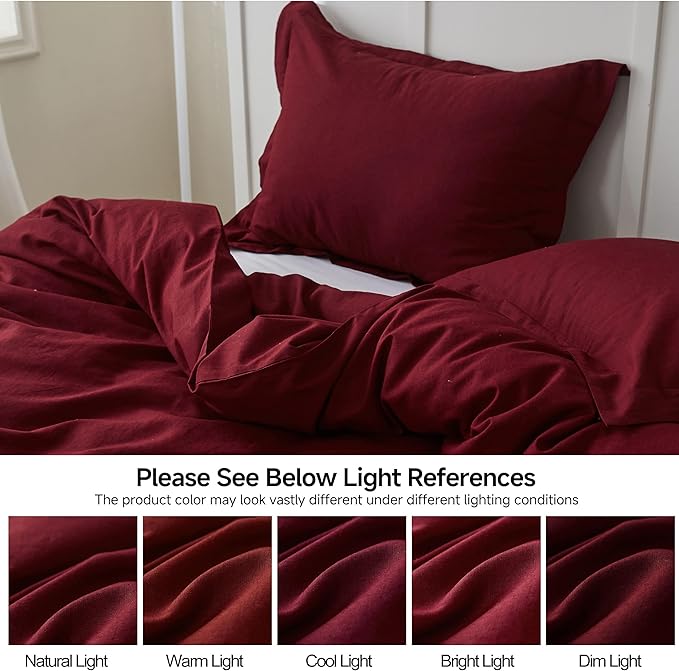 Simple&Opulence French Linen Duvet Cover Set 78" x 86"- 3 Pieces (1 Comforter Cover,2 Pillowcases)- Natural Flax Cotton Blend-Solid Color Breathable Farmhouse Bedding-Burgundy, Full