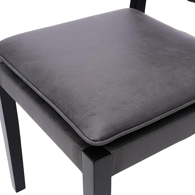 Woven Faux Leather Dining Chairs Set of 4, Farmhouse Upholstered Kitchen Chairs with Wooden Legs Armless Accent Side Chairs for Dining Room/Restaurant, Black