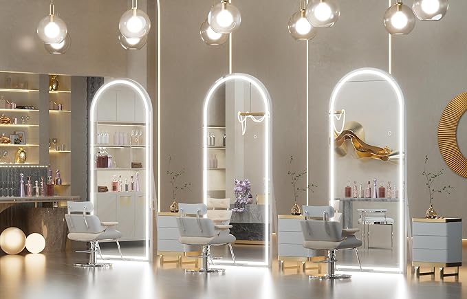 Hasipu 75" x 28" Led Mirror Full Length, Arch Mirror Full Length with Lights, Floor Full Body Glass with Stand,Tempered Glass,Shatter-Proof, Dimming & 3 Color for Bedroom Cloakroom-UL