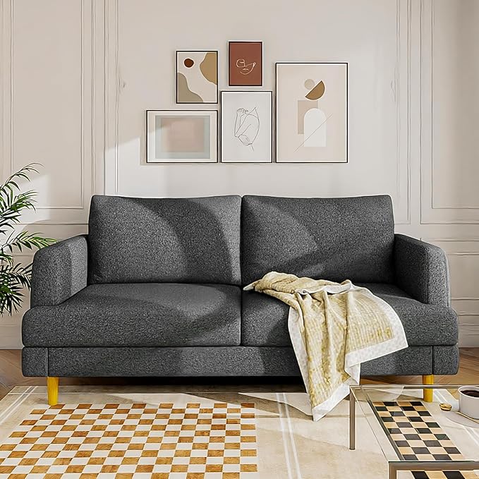Loveseat Sofa Couch for Living Room with USB Type C Ports – Dark Gray Upholstered 70" Small Couches for Bedroom, Office or Apartment–Modern 2-Seater Deep Seating with Soft Cushions & Sturdy Frame