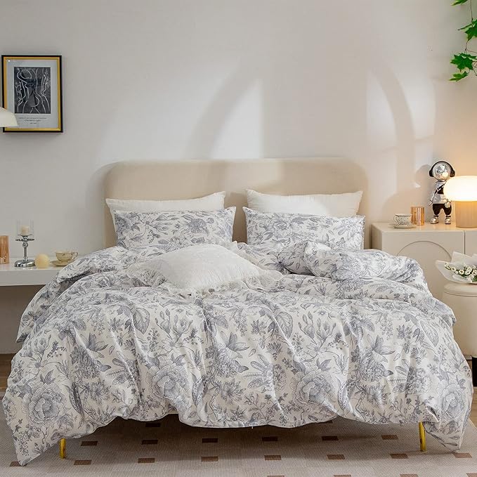 Floral Comforter Set Twin 2 Pieces Soft Cute Vintage Floral Bedding Comforter Lightweight Garden Style Floral Botanical Comforter Set for All Seasons 1 Comforter and 1 Pillowcases