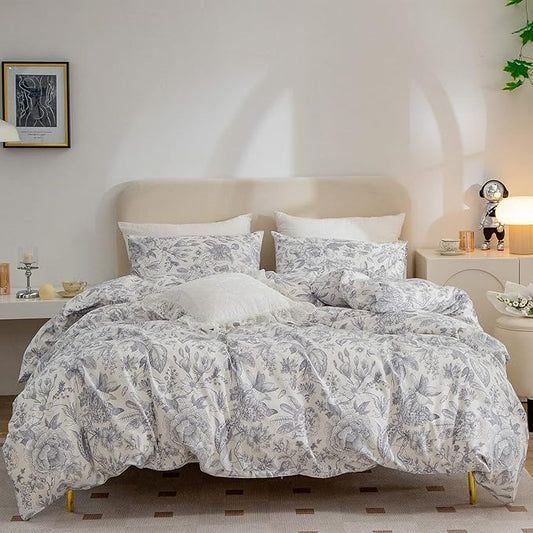 Floral Comforter Set Twin 2 Pieces Soft Cute Vintage Floral Bedding Comforter Lightweight Garden Style Floral Botanical Comforter Set for All Seasons 1 Comforter and 1 Pillowcases