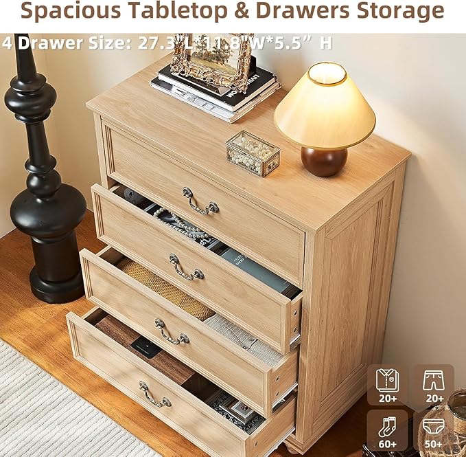 24" Wide Farmhouse Nightstand Set of 2, 37" Tall Rustic Chests of Drawers w/ 4 Solid Wood Feet, Farmhouse Furniture Series for Living Room,Bedroom,Wood
