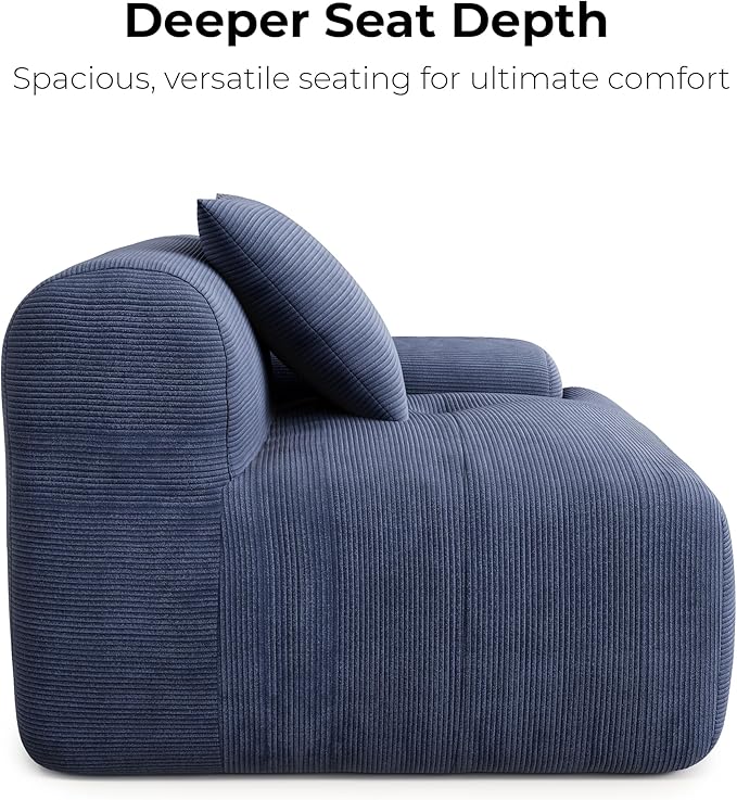 LIKIMIO 118" Modern L-Shaped Modular Sectional Sofa for Living Room, Oversized 3-Seater Cloud Boneless Couch with Deep Seat and Movable Ottoman, Corduroy Upholstery Navy Blue – No Assembly