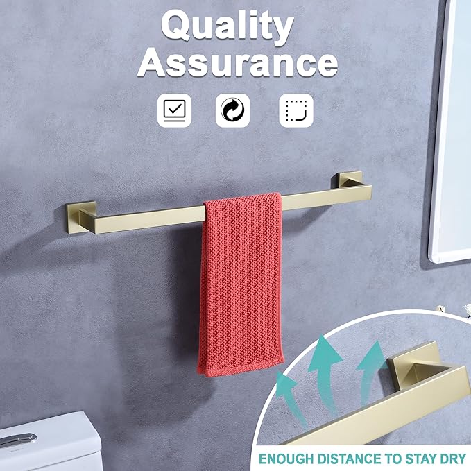 LANC 20-Inche Gold Towel Bars for Bathroom Wall Mount Bath Towel Racks Total-22” Towel Hanger SUS304 Stainless Steel Towel Rails for Kitchen Hand Towel Holder Towel Rods, A8804BG-5P1