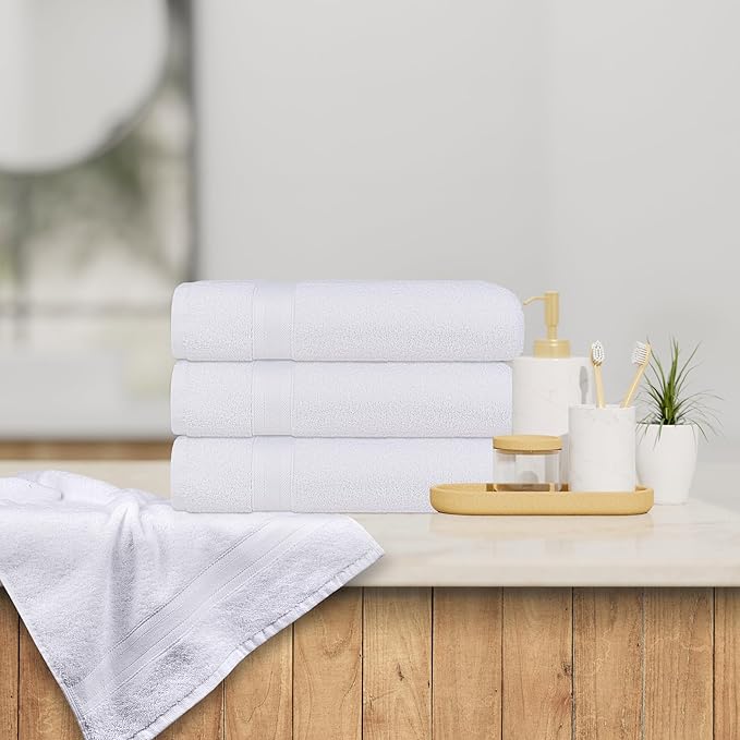 Quick-Dry, Soft & High Absorbent Hand Towels 16"x29" Cotton Turkish Hand Towel Set of 4 | Daily Use 100% Cotton Towels for Bathroom, Gym & More | Bathroom Hand Towels (4 Pcs, White)