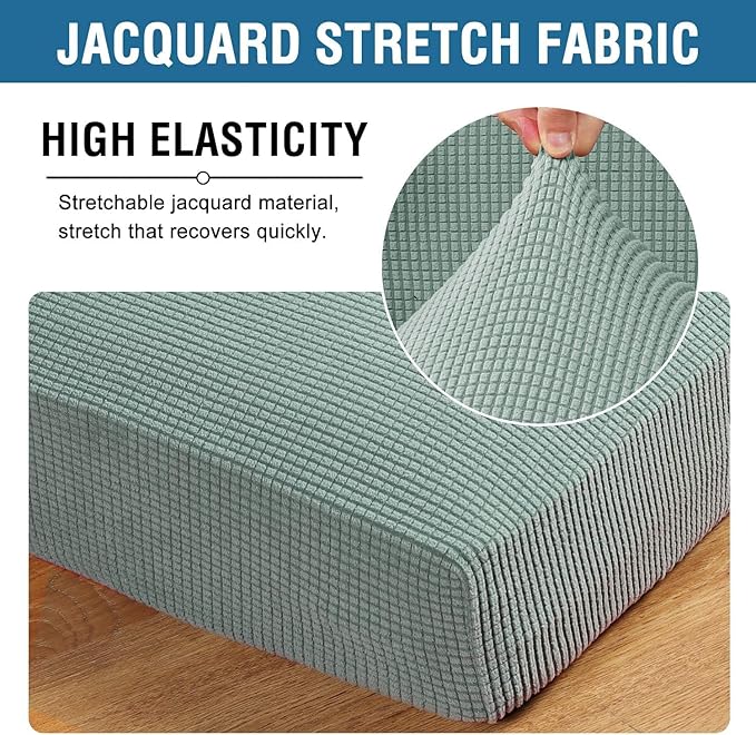 H.VERSAILTEX Super Stretch Individual Seat Cushion Covers Sofa Covers Couch Cushion Covers Slipcover Sets Thick Jacquard Textured Twill Fabric (1 Piece Loveseat Cushion Cover, Sage)