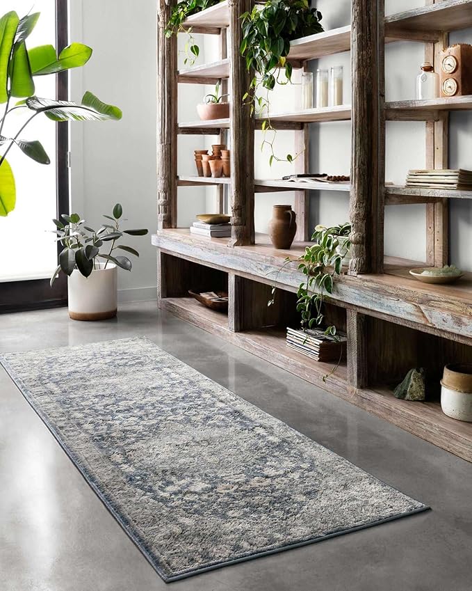 Loloi Teagan Collection TEA-01 Denim/Mist 2'-8" x 13' Runner Rug, Large, Soft Neutral Rug, High-Traffic for Living Room, Bedroom, Home Office, Dining Area