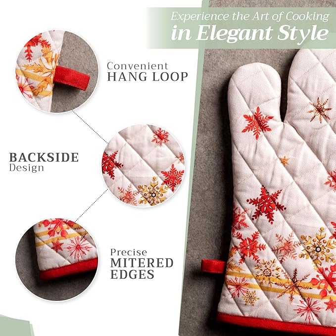 Maison d' Hermine Oven Gloves 100% Cotton Oven Mitt 7" x 13" with Loop Heat Resistant BBQ Cooking Gloves for Thanksgiving Christmas Decorations Baking Handling Hot Pans (Pack of 1, Crystal Star)