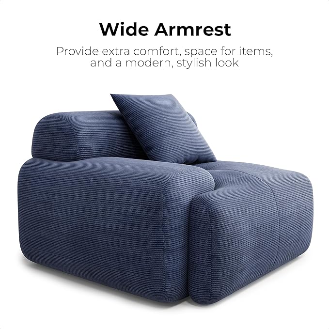 LIKIMIO 118" Modern L-Shaped Modular Sectional Sofa for Living Room, Oversized 3-Seater Cloud Boneless Couch with Deep Seat and Movable Ottoman, Corduroy Upholstery Navy Blue – No Assembly