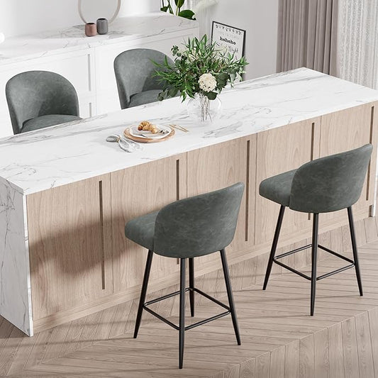 Counter Height Bar Stools Set of 4,360° Swivel Barstools with High Back and Metal Legs,26" Seat Height, Upholstered PU Leather Bar Chairs for Kitchen Island, Dining Room,Cafes,Grey