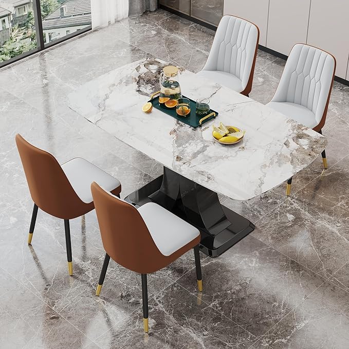 Dining Chairs Set of 4，Modern Dining Chairs, Equipped with PU Leather Backrest Cushions and Black Metal Legs, Suitable for Restaurants, Kitchens, and Bedrooms Dining Room Chairs