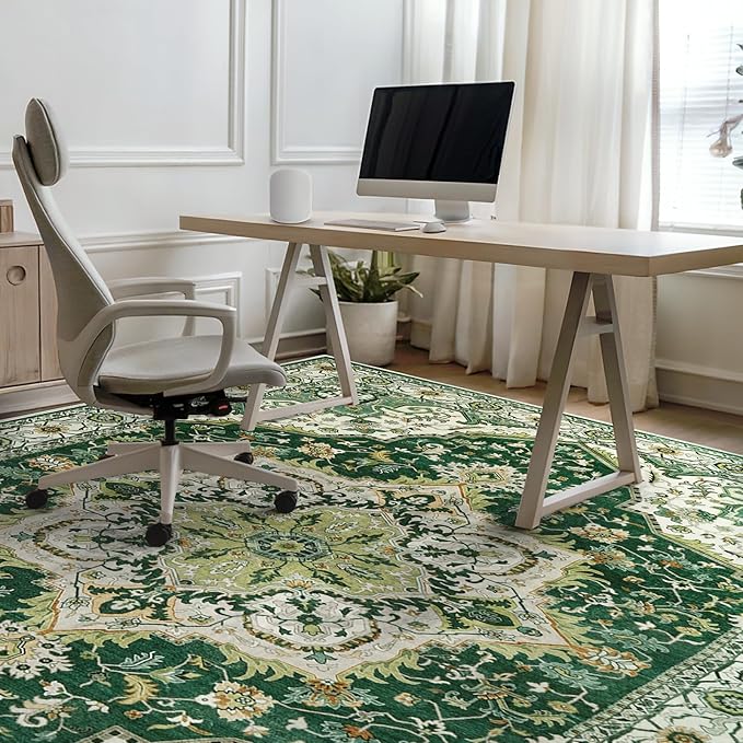 Area Rugs for Living Room 8x10 - Large Machine Washable Vintage Oriental Soft Rugs, Low Pile Thin Floor Carpet with Non Slip Backing for Bedroom, Dorm, Under Dining Room Table, Indoor House, Office