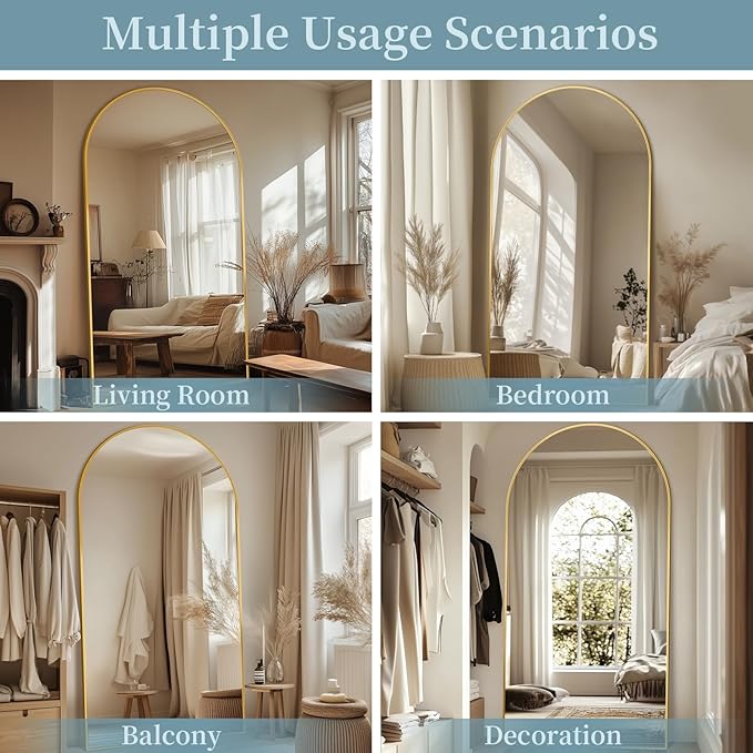 Full Length Mirror, 82"x44" Oversized Floor Mirror with Stand, Hanging or Leaning Full Body Mirrors Mirror for Bedroom, Living Room, Cloakroom, Arch, Gold