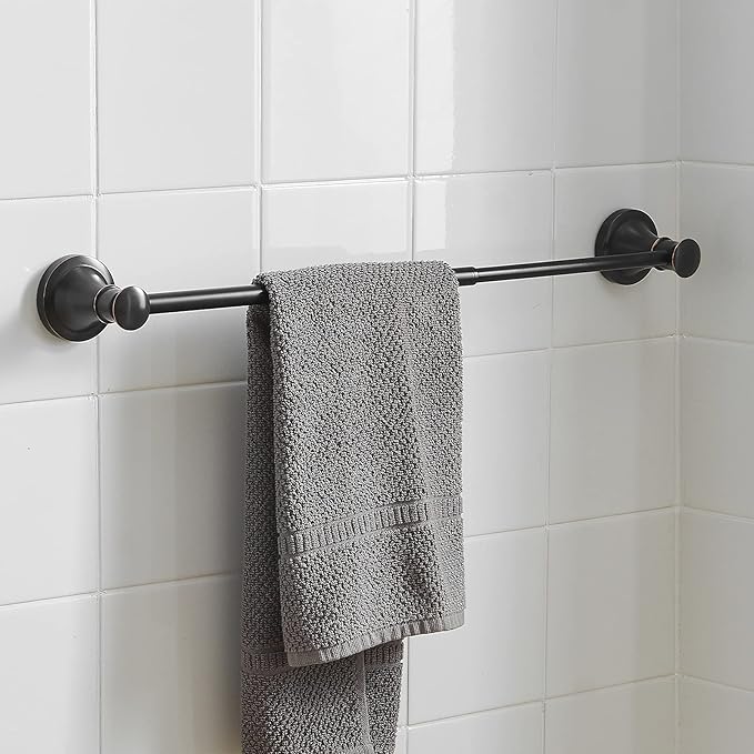 BESy Adjustable Bronze 16 to 28 Inch Bath Towel Bar Rack for Bathroom Towel Holder, Wall Mounted Towel Bar Rod Hanger Bathroom Hardware Accessories Hotel Style, Stainless Steel, Oil Rubbed Bronze