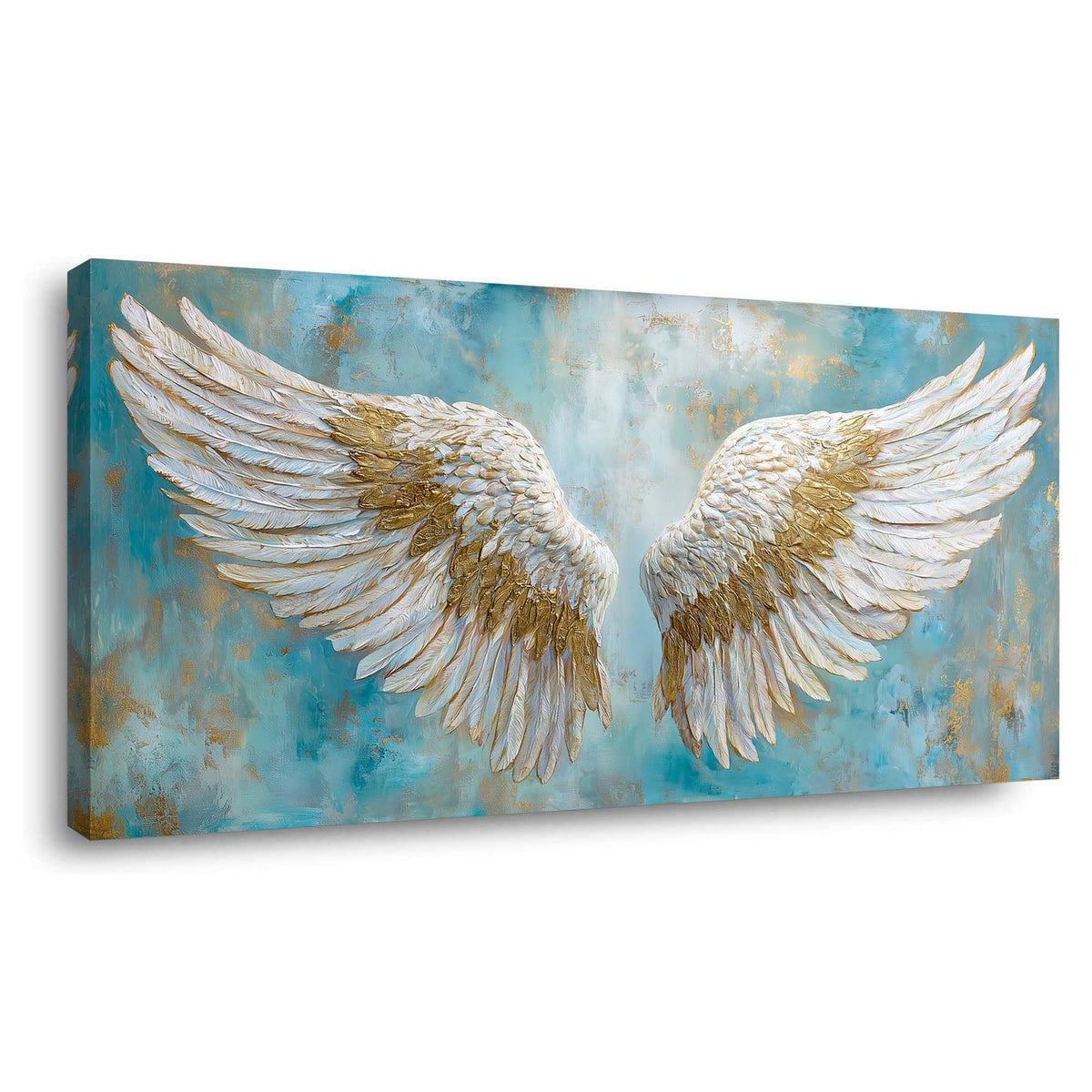 TEKMENT White Angel Wings Wall Art for Bedroom Oil Painting Canvas Prints Beautiful Blue Anime Art Deco Elegant Artwork Office Family Decor