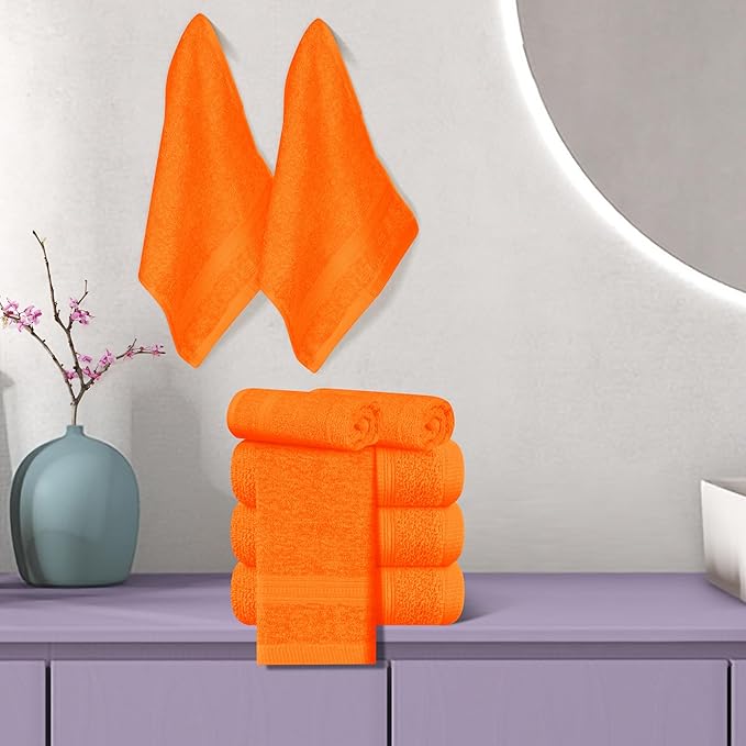 BOUTIQUO Ultra Soft Cotton Washcloths, Contains 12 Piece Face Cloths 12x12 inch, Ideal for Everyday use Face Towels, Compact & Lightweight Multi Purpose Washcloths - Orange