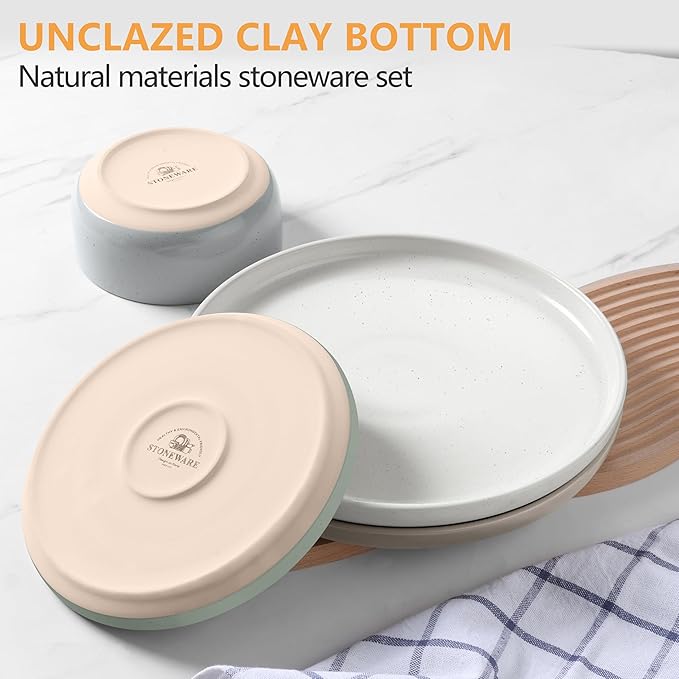 LIANYU Dinnerware Plates and Bowls Set for 8, 24PCS Speckled Dinnerware Set for Soup, Salad, Food Grade Clay Stoneware Dishes, Scratch Resistant, Stackable Design, Assorted Colors