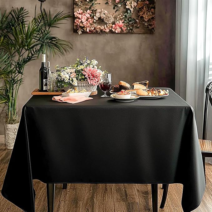 Square Tablecloth 52 x 52 Inch Black 2 Pack Tablecloths Stain-Wrinkle Resistant Washable Polyester Table Cloths for Holiday, Buffet Parties,and Wedding