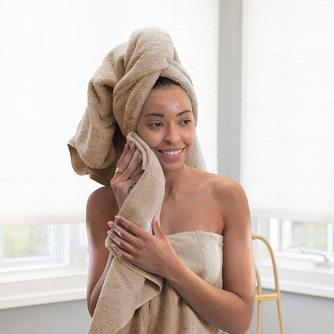 Aston & Arden Aegean Terry Hand Towels - Set of 4 - Ringspun Turkish Cotton Thick and Soft Absorbent Luxury Hotel and Spa Bathroom Towel, 600 GSM, 18 x 32 in, Hummus