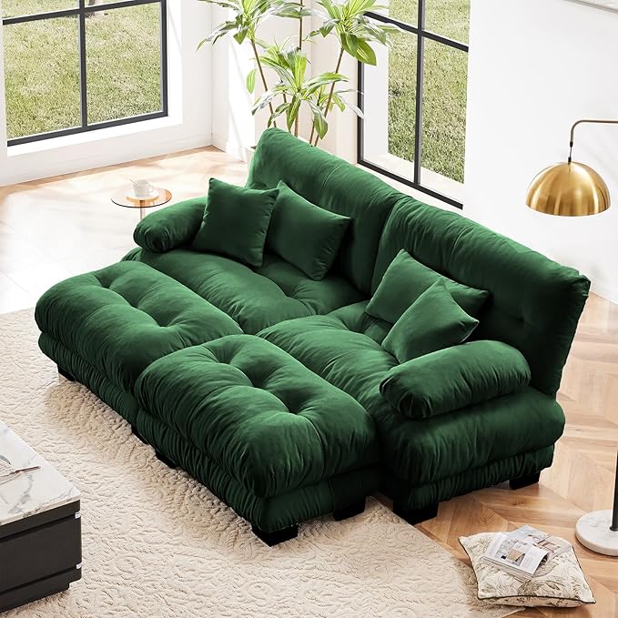 Green Ottoman for Modular Sectional Sofa, Single Sofa, Ottoman Seat for Convertible Sectional, Chenille Sofa Couch for Living Room, Bedroom, Apartment