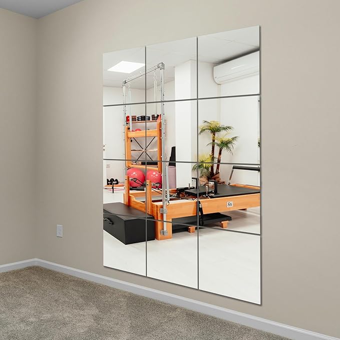 Ruomeng Full Length Wall Mirror Tiles, Gym Mirrors 12" x 15" x 4Pcs Square Wall Mounted Mirror, Frameless Mirror Tiles for Home Gym, Bedroom, Door