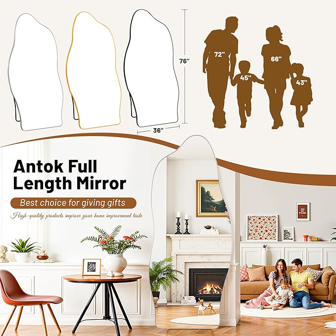 Antok Full Length Mirror, 76"x36" Floor Mirror with Stand, Standing Hanging Leaning Irregular Mirrors for Bedroom Living Room Entryway, Cloud Shaped, Silvery