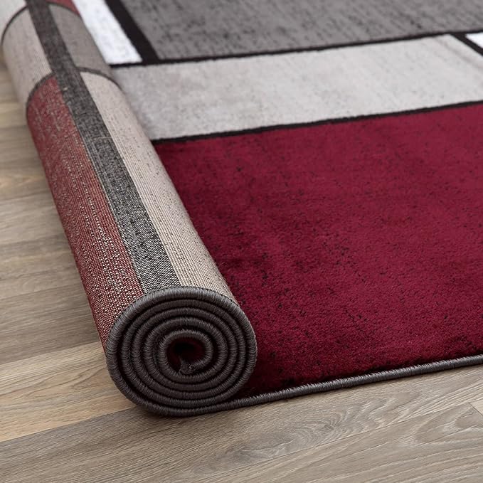 Rugshop Modern Geometric Boxes Red Area Rug, Non-Shedding Carpet for Entryway, Bathroom, or Small Space, 2' x 3'