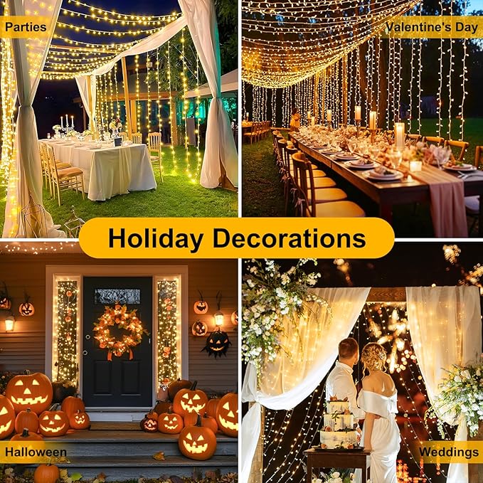 200FT 600LEDs Christmas Lights Plug in,Outdoor Indoor Fairy Lights with Timer and 8 Modes,Christmas Tree Lights for Garden Party Wedding Christmas Decoration(Warm White)