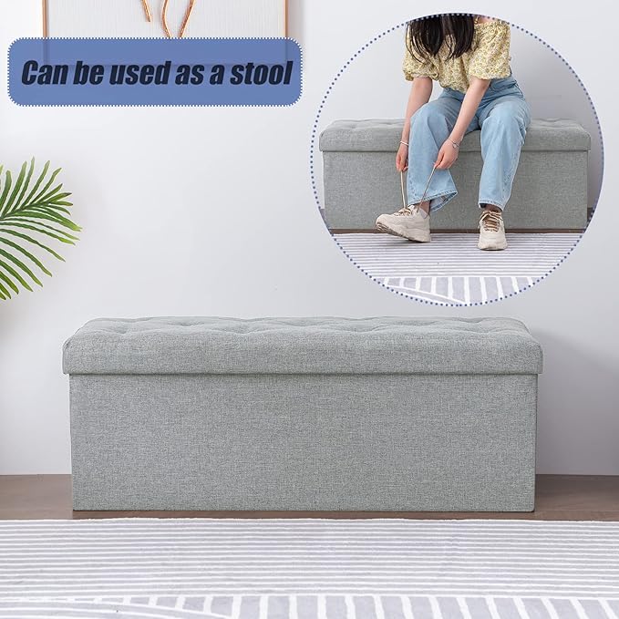BRIAN & DANY 43 Inches Ottoman with Storage, Linen Storage Ottoman Bench, End of Bed Benches, Folding Ottomans for Bedroom, Living Room and Entryway (Light Gray)