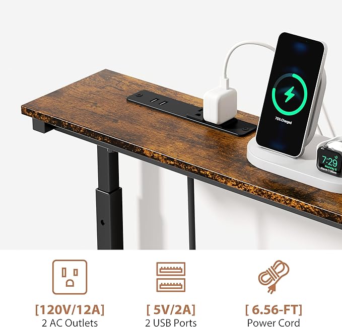 GRLEAF 2 Pack Adjustable Height Narrow Console Table with Power Outlets, 78.7" Long Sofa Table with Charging Station Behind Couch Table Entryway Table for Living Room and Hallway – Rustic Brown