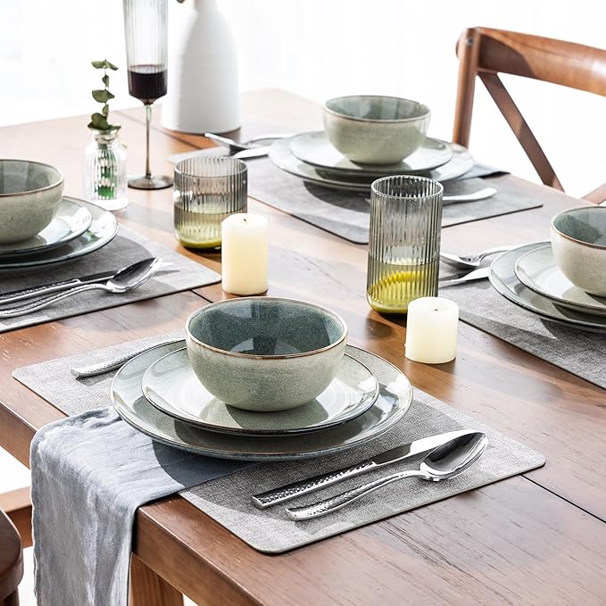 AmorArc Ceramic Dinnerware Sets for 6, 18 Pieces Handpainted Plates and Bowls Set, Scratch Resistant Stoneware Dishes Set, Dishwasher & Microwave Safe, Reactive Glaze
