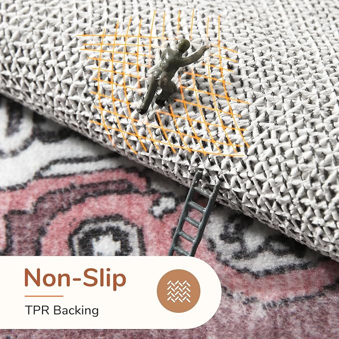 OPPODREAM Thin Area Rugs 3x5, Washable Rugs with Non Slip Backing, Low-Pile Throw 3x5 Carpet, Faux Cashmere 3 x 5 Carpet, Pink & Cream