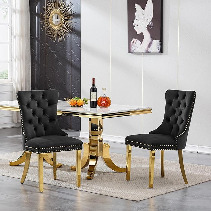 Goujxcy Faux Marble Dining Table Set for 6, Modern 7-Piece Dining Table Set with 6 Velvet Upholstered Chairs, 70" Large Long Faux Marble Kitchen Dining Room Table and Chairs with Stainless Steel Legs
