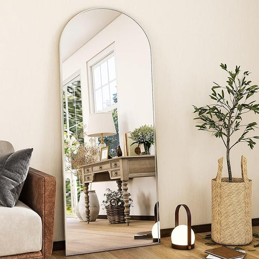 HARRITPURE 56"x21" Arched Full Length Mirror Free Standing Floor Mirrors Leaning Hanging Mounted Mirror Aluminum Frame Modern Home Decor for Living Room Bedroom Cloakroom,Silver
