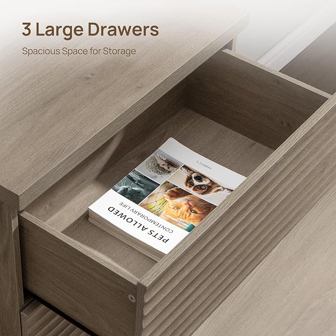 SICOTAS Buffet Cabinet with Storage, Modern Accent Sideboard Credenza with 3 Larger Drawers, Fluted Media Console Mid Century Coffee Bar Table for Living Room Kitchen, Grey Alder (4 Pieces)